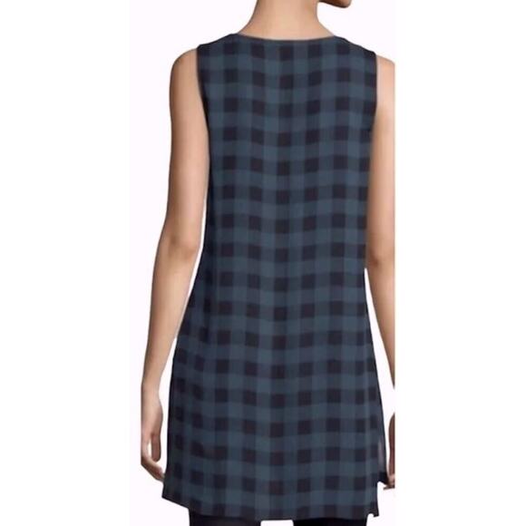 NEW EILEEN FISHER Blue & Black Buffalo Check Silk Scoop Neck Tunic Size XS $238 - Picture 4 of 7